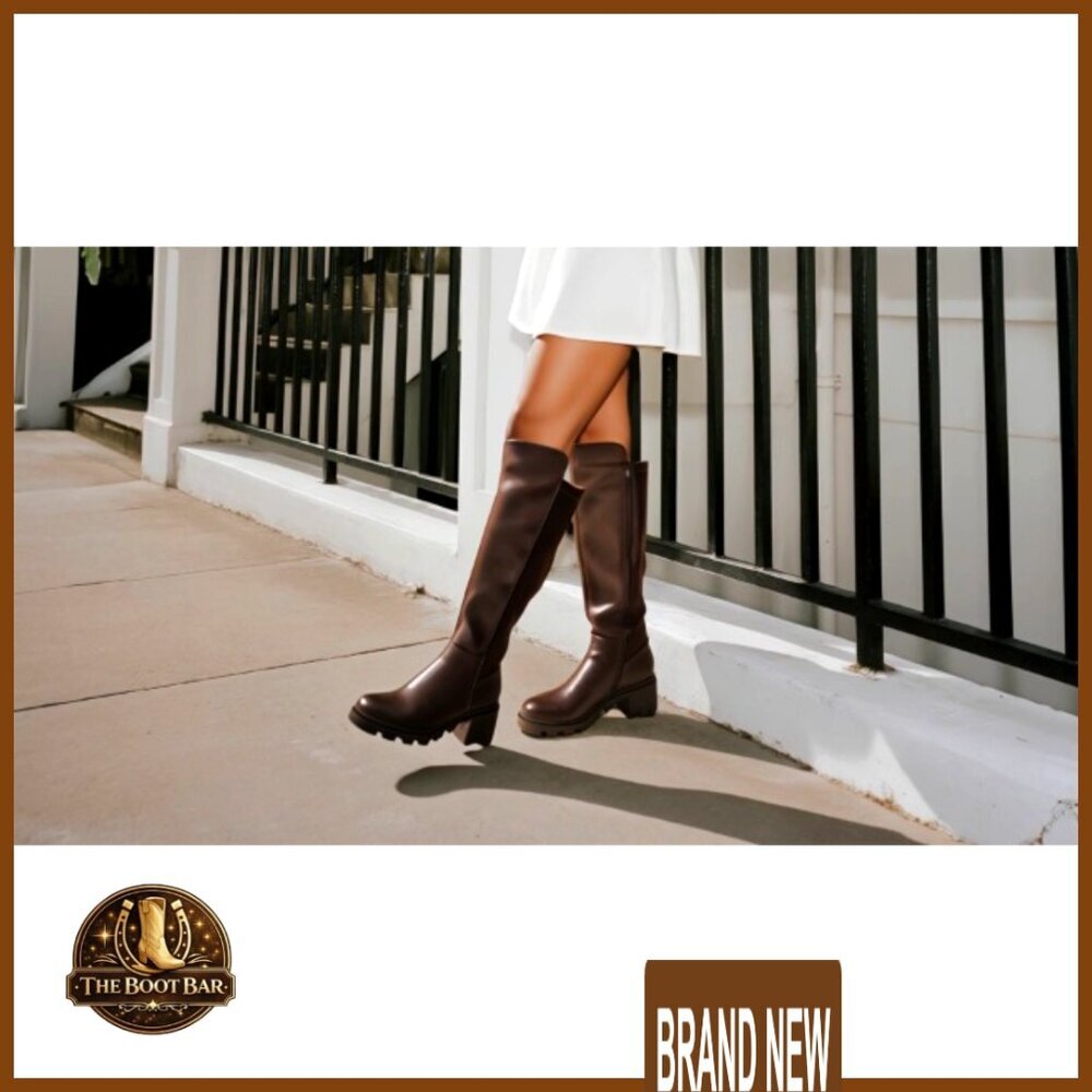 Knee High Platform Boots Stretch Round Toe Chunky Y2K Retro Chic Everyday - Picture 7 of 7